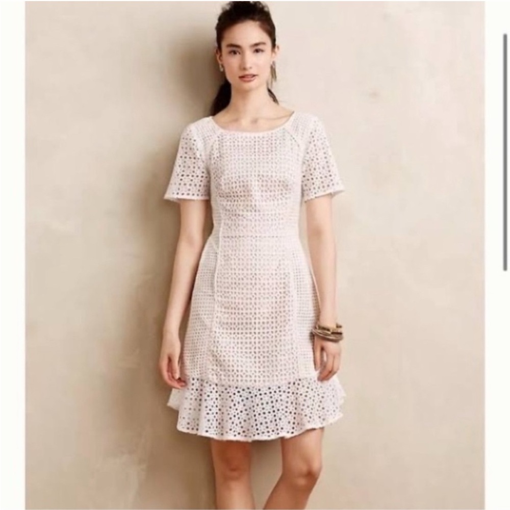 Like new HD in Paris Elegant white eyelet midi Dress from Anthropologie